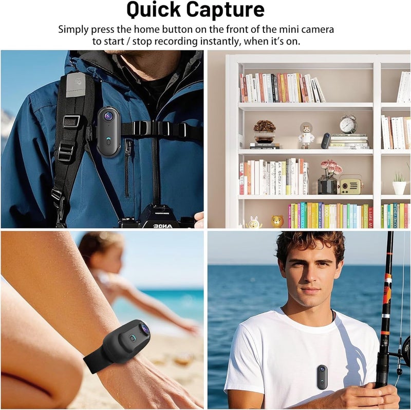 Mingkeda 4K Mini Body Camera 128GB - Action Body Cam with Audio & Video- Thumb Hands Free Waterproof Recording Wearable Cameras - for Work Travel Pet Walk Swim (4K Black,128G) - Image 3